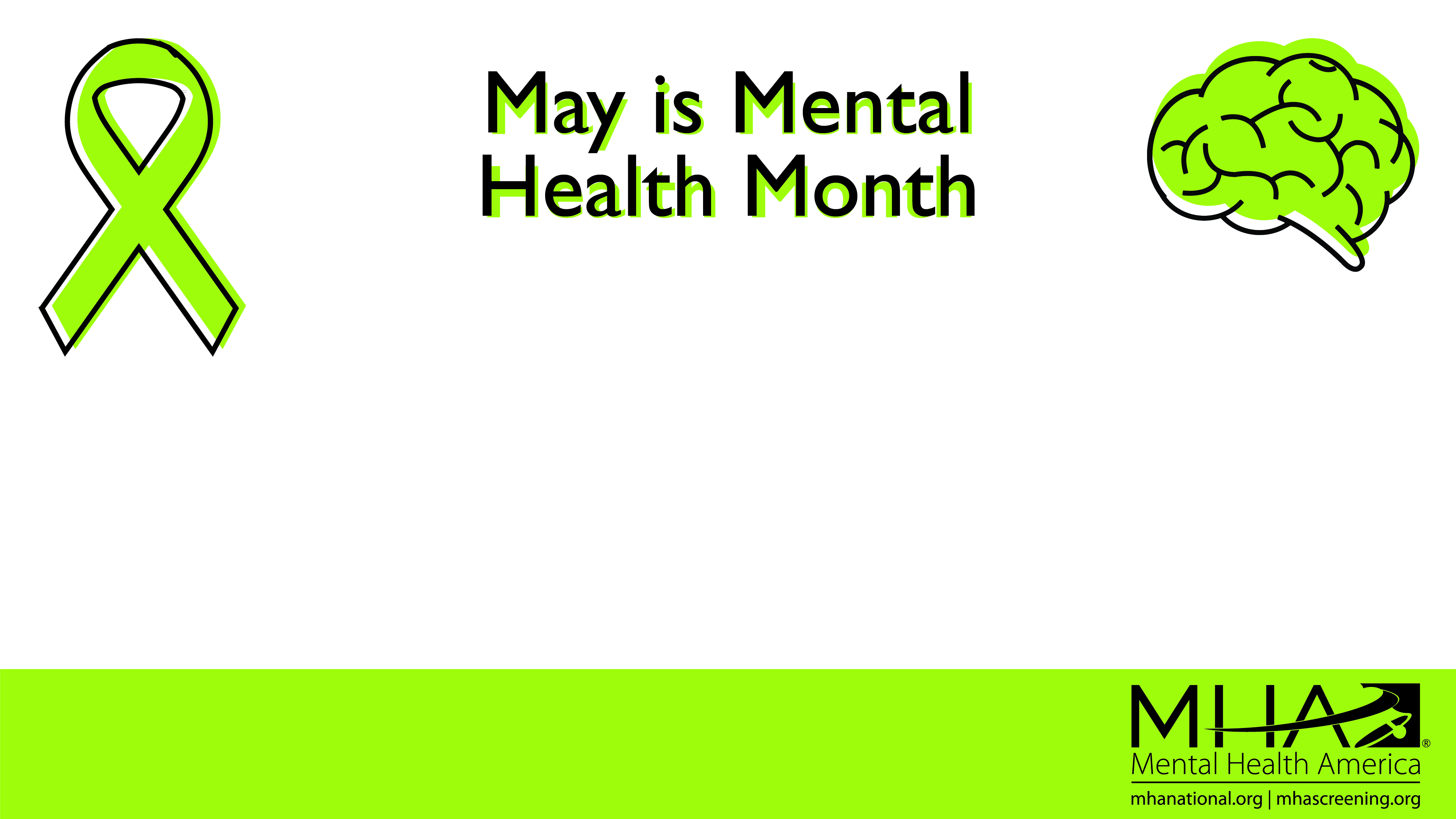 May is Mental Health Month with green ribbon and brain