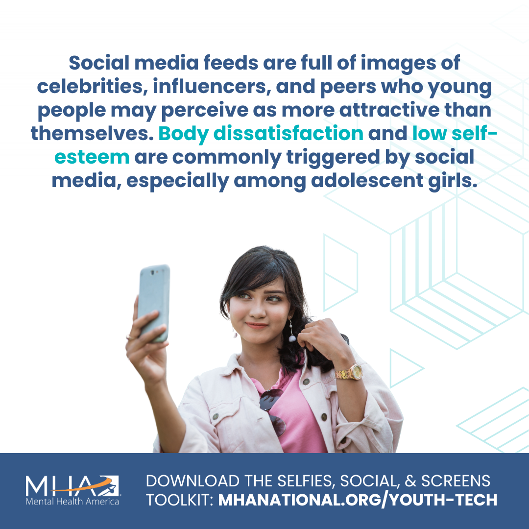 Body dissatisfaction and low self-esteem are commonly triggered by social media, especially among adolescent girls.