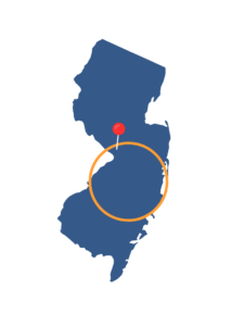 Graphic of New Jersey with a pin dropped on it
