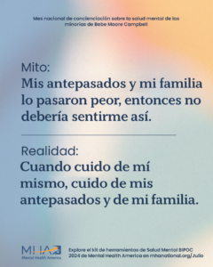Mito: Mis antepasados y mi familia lo pasaron peor, entonces no deberia sentirme asi. | Realidad: Cuando cuido de mí mismo, cuido de mis antepasados y de mi familia.