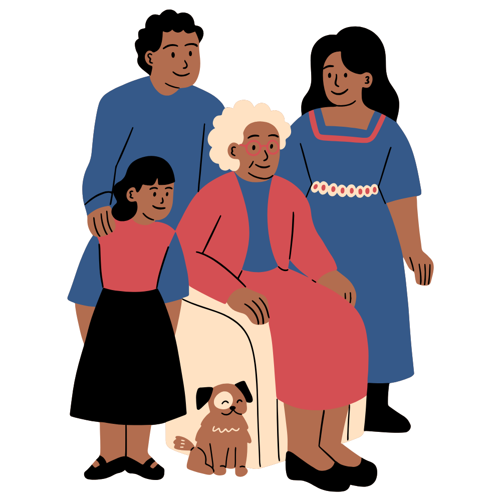 illustration of family standing around older family member sitting